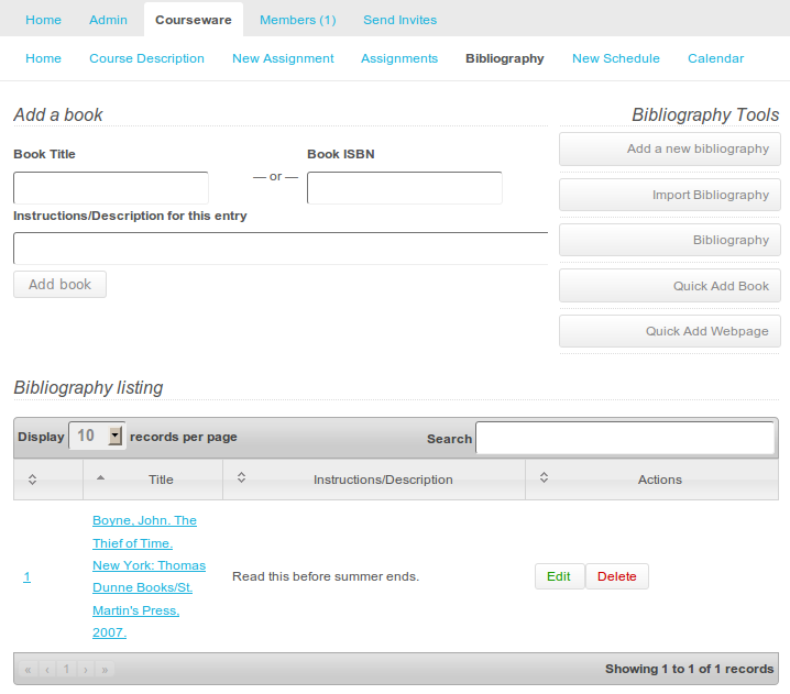 Quick Add Bibliography Screen